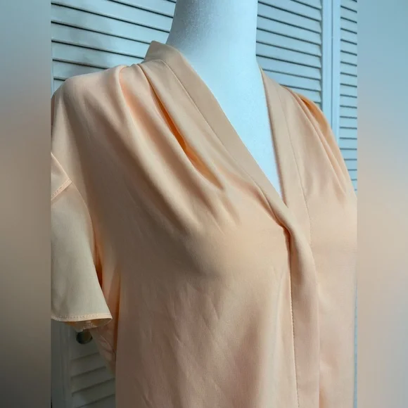 Small Calvin Klein Light Pink Salmon Short Sleeve Ruffled Lightweight Blouse - Picture 4 of 5